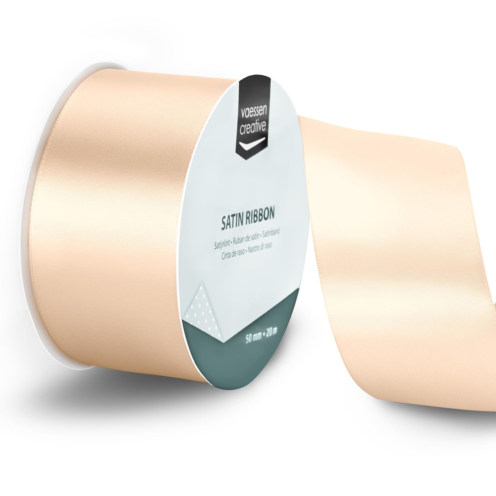 Vaessen Creative Satin Ribbon Ivory - 65.6 ft x 2" - Thin Ribbon for Gift Wrapping and Crafting, 20m x 50mm