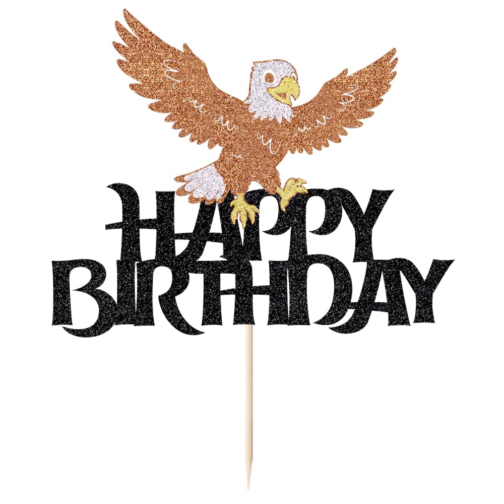 FmiyunEea Eagle Happy Birthday Cake Topper, Glitter Animal or Bald Eagle Theme for Baby Shower, Boys & Girls Cake Decoration โ image 1