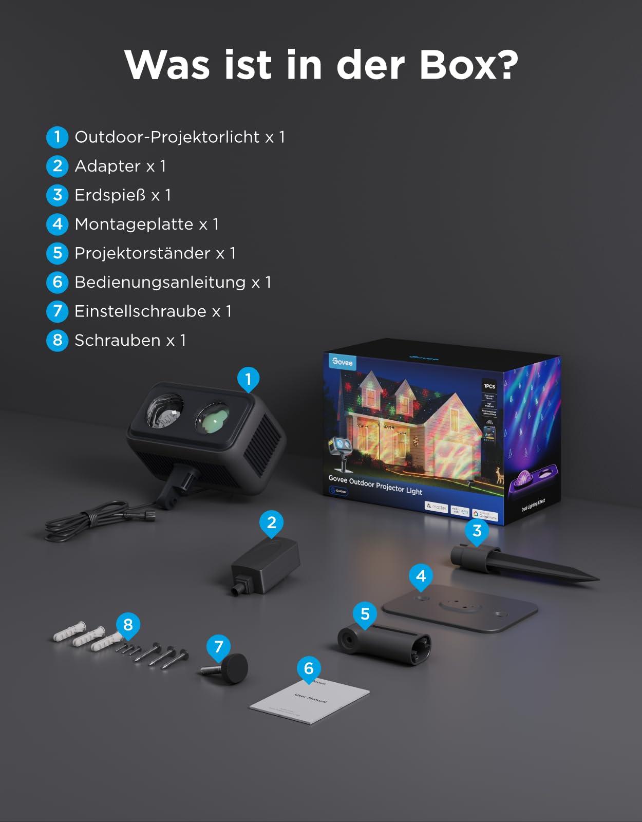 Govee Outdoor-Projektorlicht RGBW Dreifarben-Laserlicht IP65 Wasserdicht Smart Alexa Matter Google Assistant