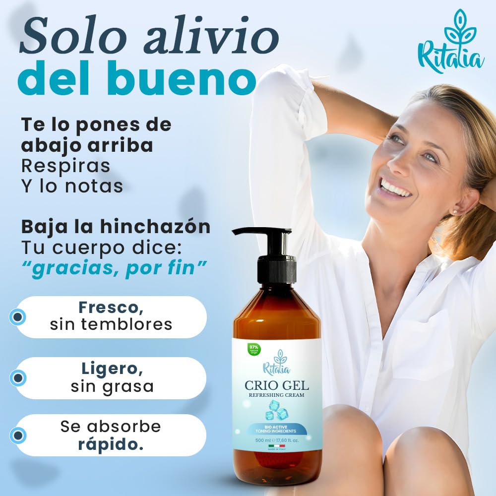Ritalia® 500ml Grande CREMA GEL FRIO PIERNAS CANSADAS BIO mejora la circulacion varices arañas vasculares piernas y pies hinchados