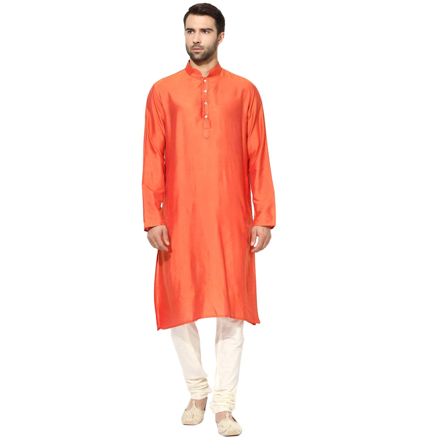 Kurta Benarasi de algodón de seda magenta para hombre túnica tradicional 5