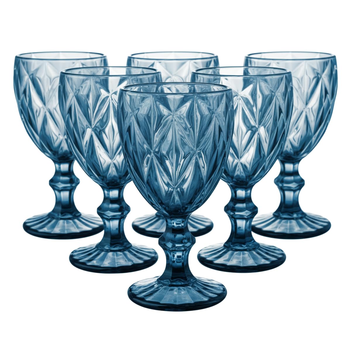 VITTORI, Set mit 6 Vintage geschnitzten Kristall Gläsern, kobaltblaue Weingläser, 245 ml