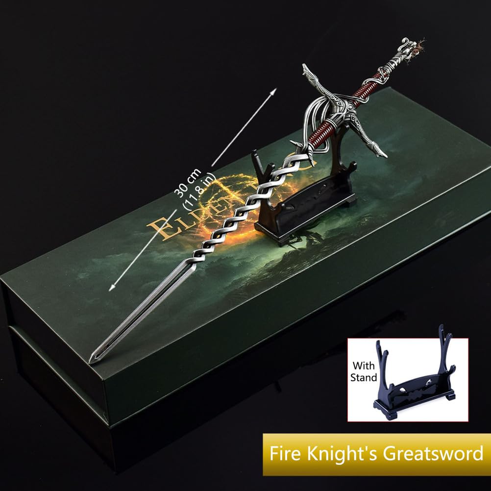 Elden Rings, Fire Knight's Greatsword Metalowa Figurka 30 cm Ze Stojakiem, Kolekcjonerska Figurka Fantasy, Dekoracja Na Biurko, Pomysł Na Prezent Dla Graczy I Kolekcjonerów