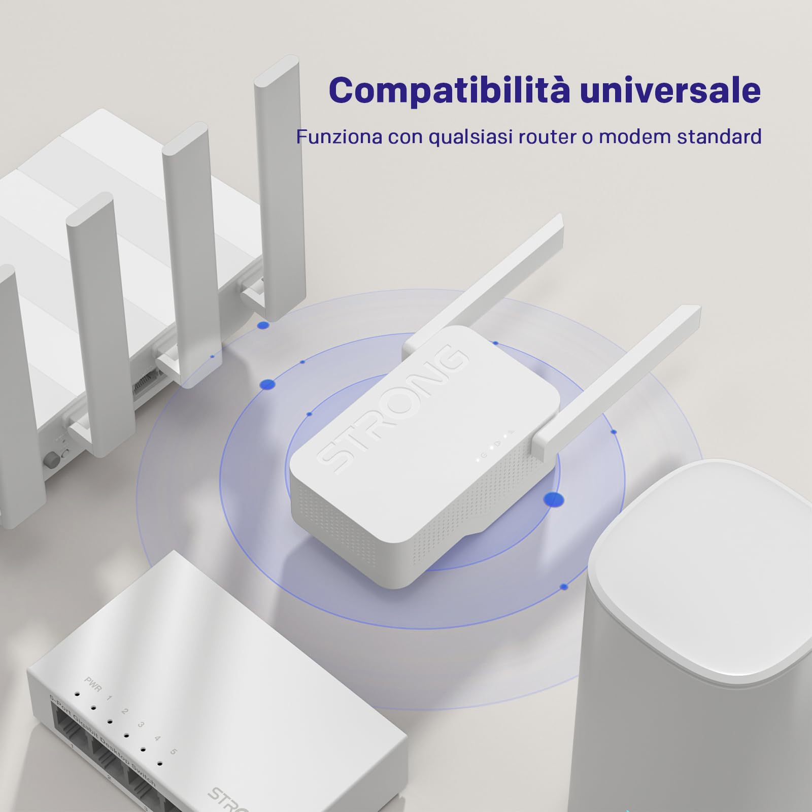 STRONG Ripetitore WiFi 6 AX3000, Amplificatore WiFi Dual Band | 3000 Mbps, WiFi 6, Dual Band, Ripetitore WiFi, Porta Gigabit, 2 antenne esterne, Access Point, Gaming 4K