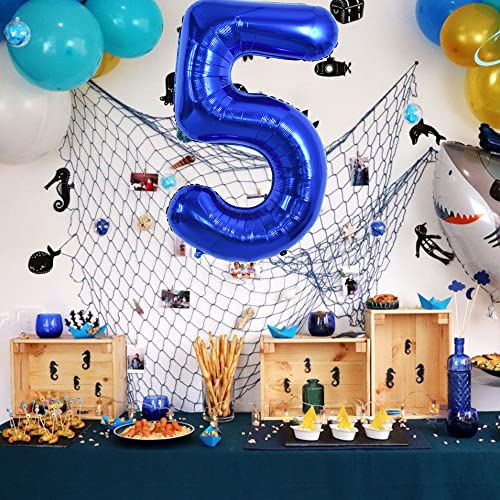 Image of TONIFUL 40 Inch Navy Blue Number 5 Balloons Large Foil 5th Birthday Decor