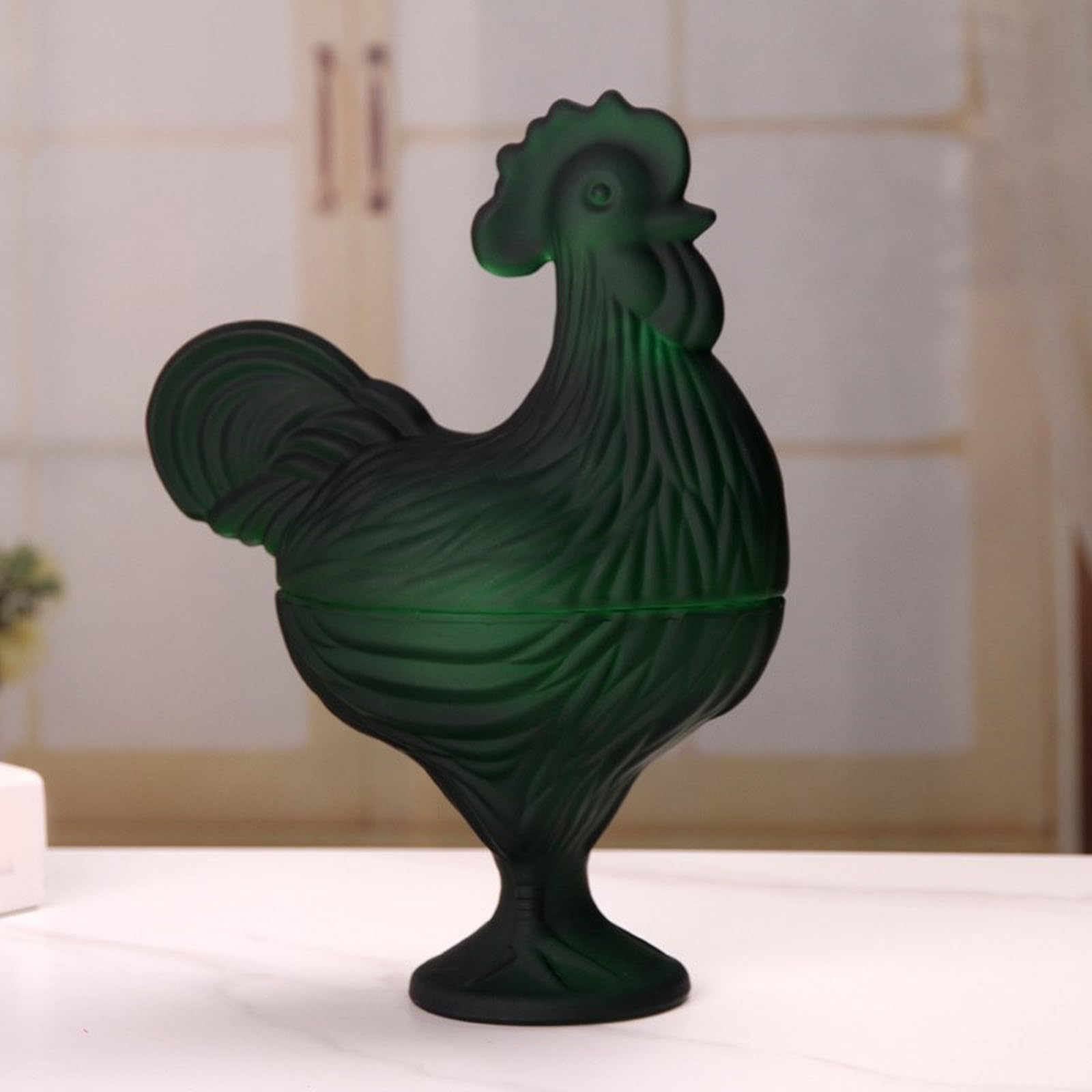 Bocal à bonbons décoratif en verre avec couvercle pour contenir des friandises, des noix ou des petits articles ménagers, sculpture de coq en verre, bocal à bonbons avec couvercle et plaque couverte