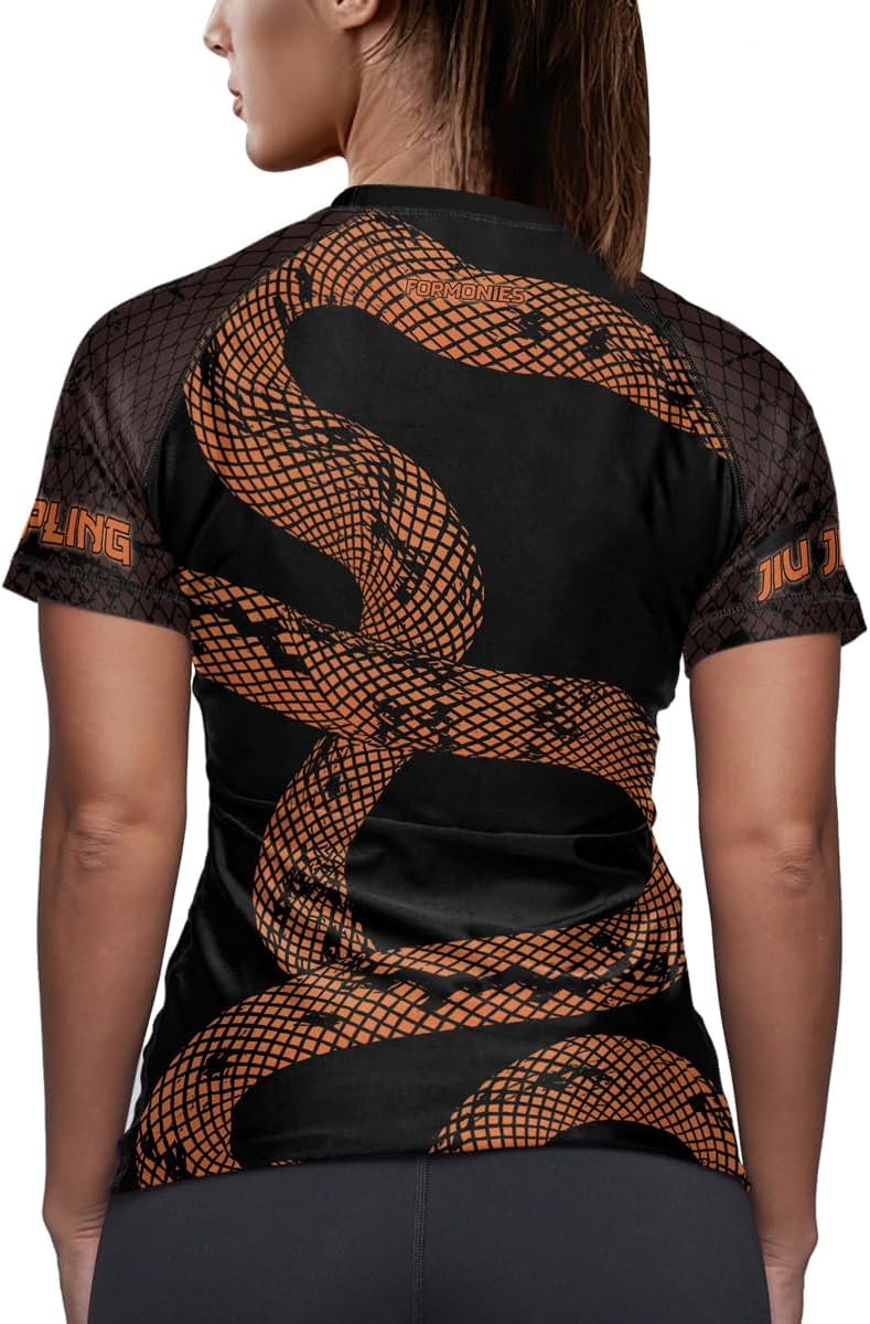 FORMONIES Snake Women’s Compression Base Layer – Short Sleeve Rash Guard for MMA BJJ Jiu Jitsu Grappling & Training