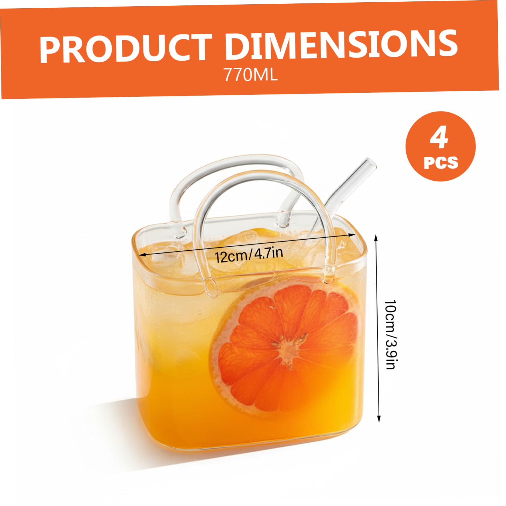 Glasgeldbörse für Getränke, 770 ml, einzigartige Trinkgläser, Handtaschen-Design, Cocktailbecher für Saft, klares Borosilikat, 4 Stück