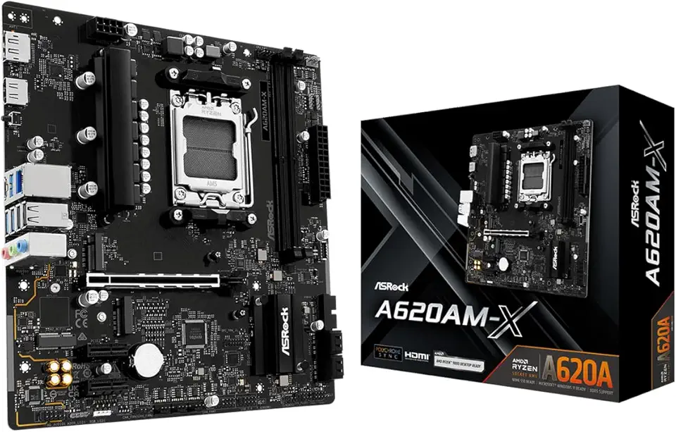 ASRock Placa-mãe A620AM-X Micro-ATX soquete AMD AM5 suporta Ryzen 9000/8000/7000 DDR5 8000+ OC PCIe 4.0 2.5G LAN BIOS Flashback
