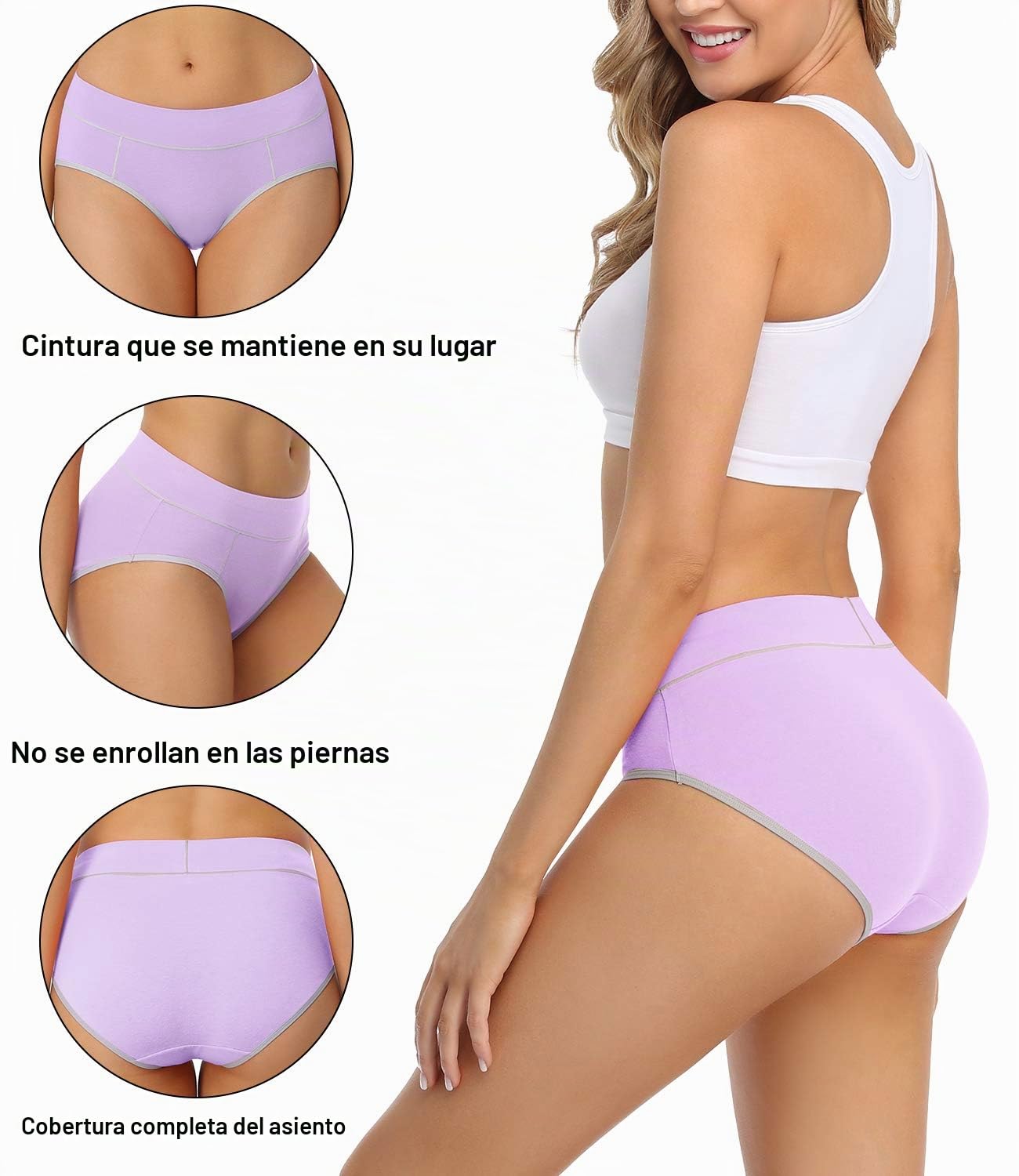 wirarpa Bragas Mujer Cintura Midi Algodón Braguitas 5 Pack