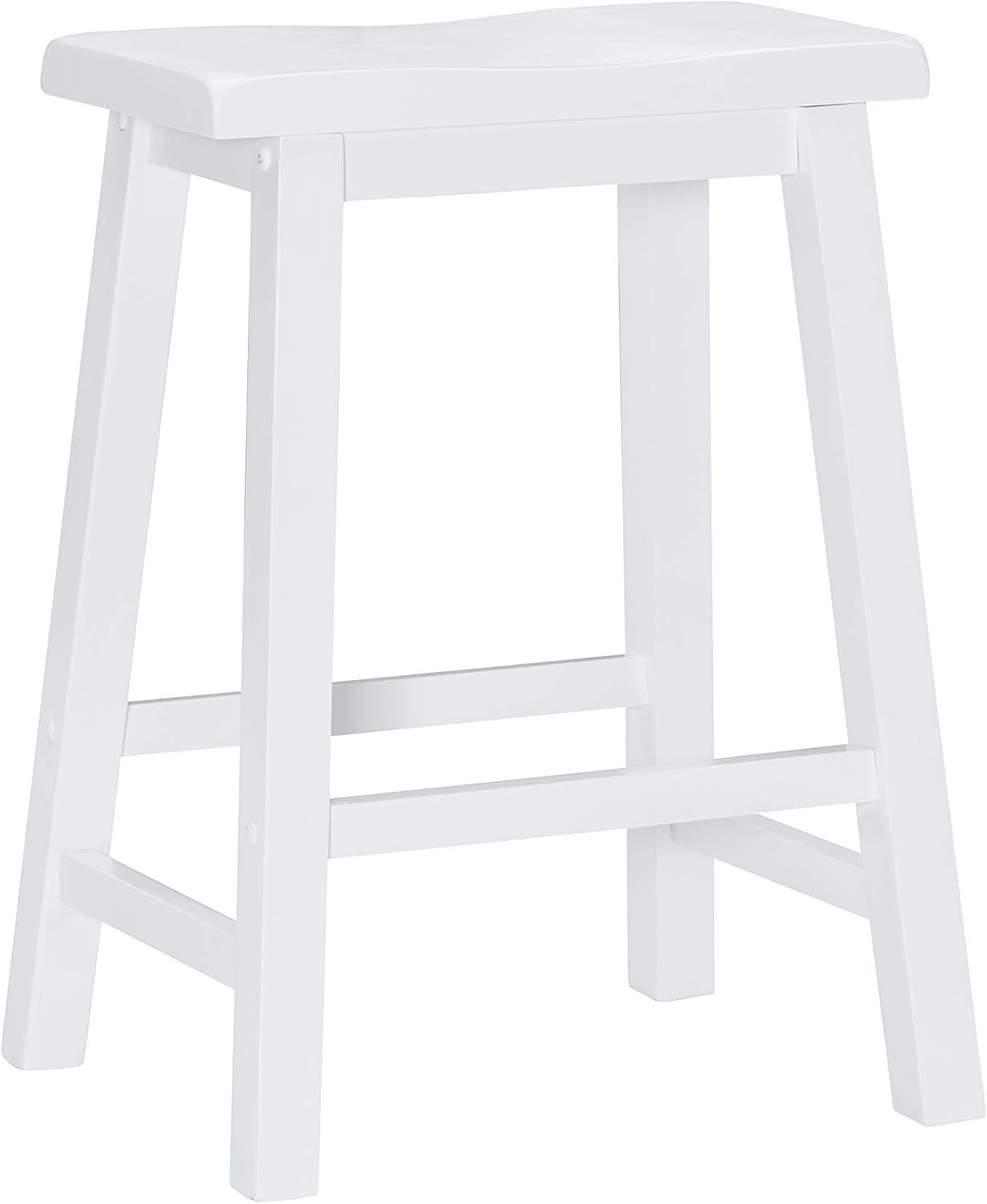 Powell Linon Beamon 24" Sturdy Wood Backless Saddle Seat Counter Stool in Pure White