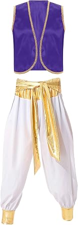 Mens Adult Arabian Prince Costume Halloween Persian Ara Genius Cosplay Vest Harem Pants Outfit