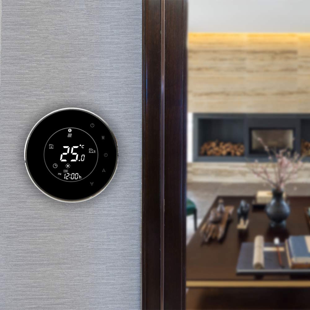 Series 6000 Termostato Inteligente Wi-Fi Redondo para 3A Calentamiento de Caldera, Pantalla táctil LCD, de Control de programación,Apoyar la Voz de Alexa(Calentamiento de Caldera, Negro)