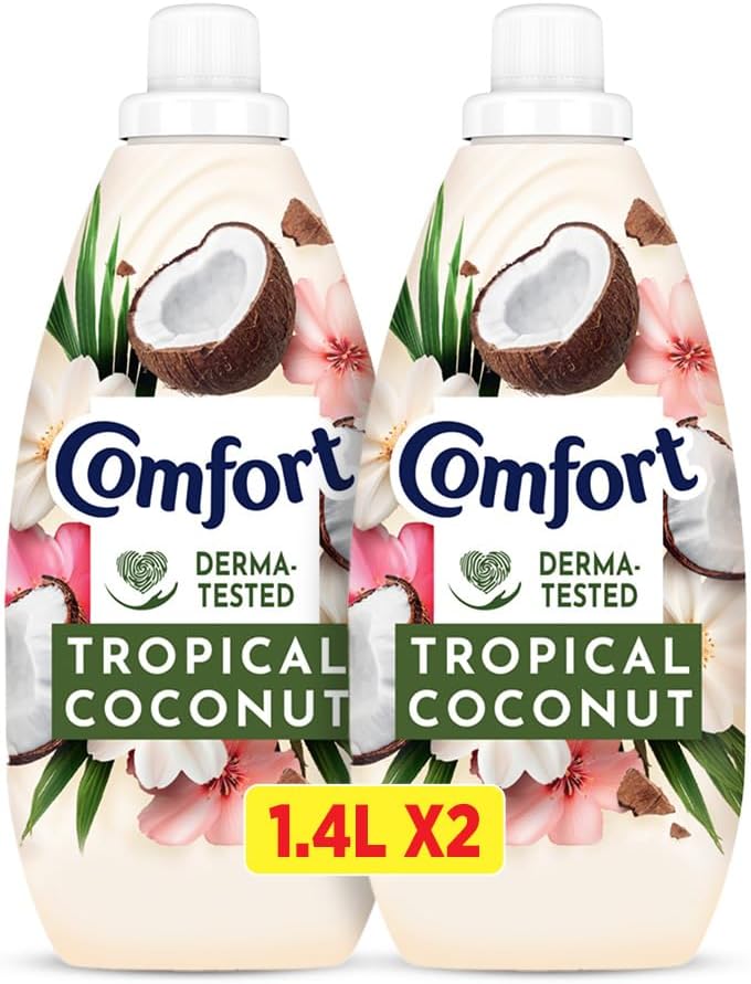 Comfort Concentrate Fabric Softener, Tropical Coconut, plant-based for ultimate care, 1.4L x 2,Packaging may vary