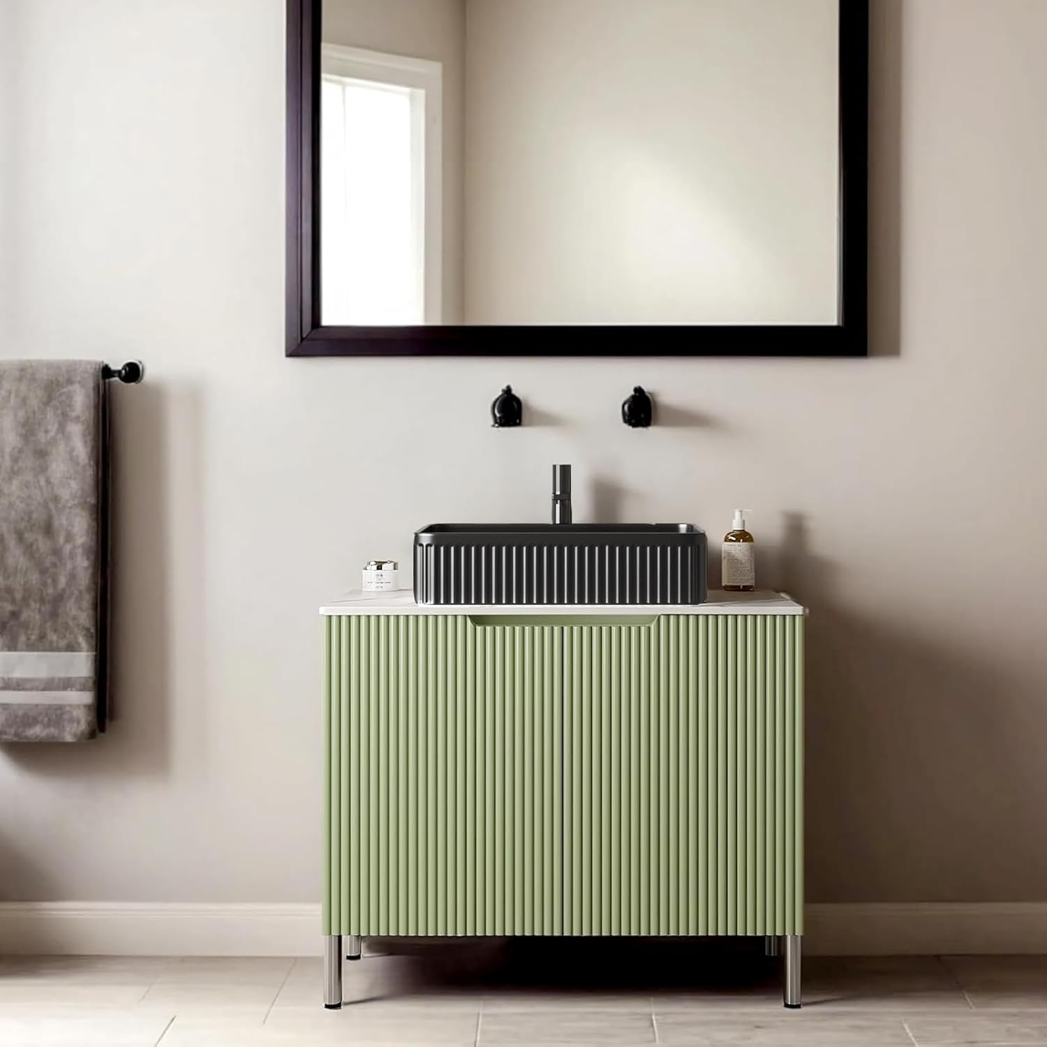 30" Bathroom Vanity with Sink, Small Bathroom Storage Cabinet with Durable Bowl Shaped Ceramic Basin and Sintered Stone Countertop and Soft Closing Doors, Freestanding Vanities, Black