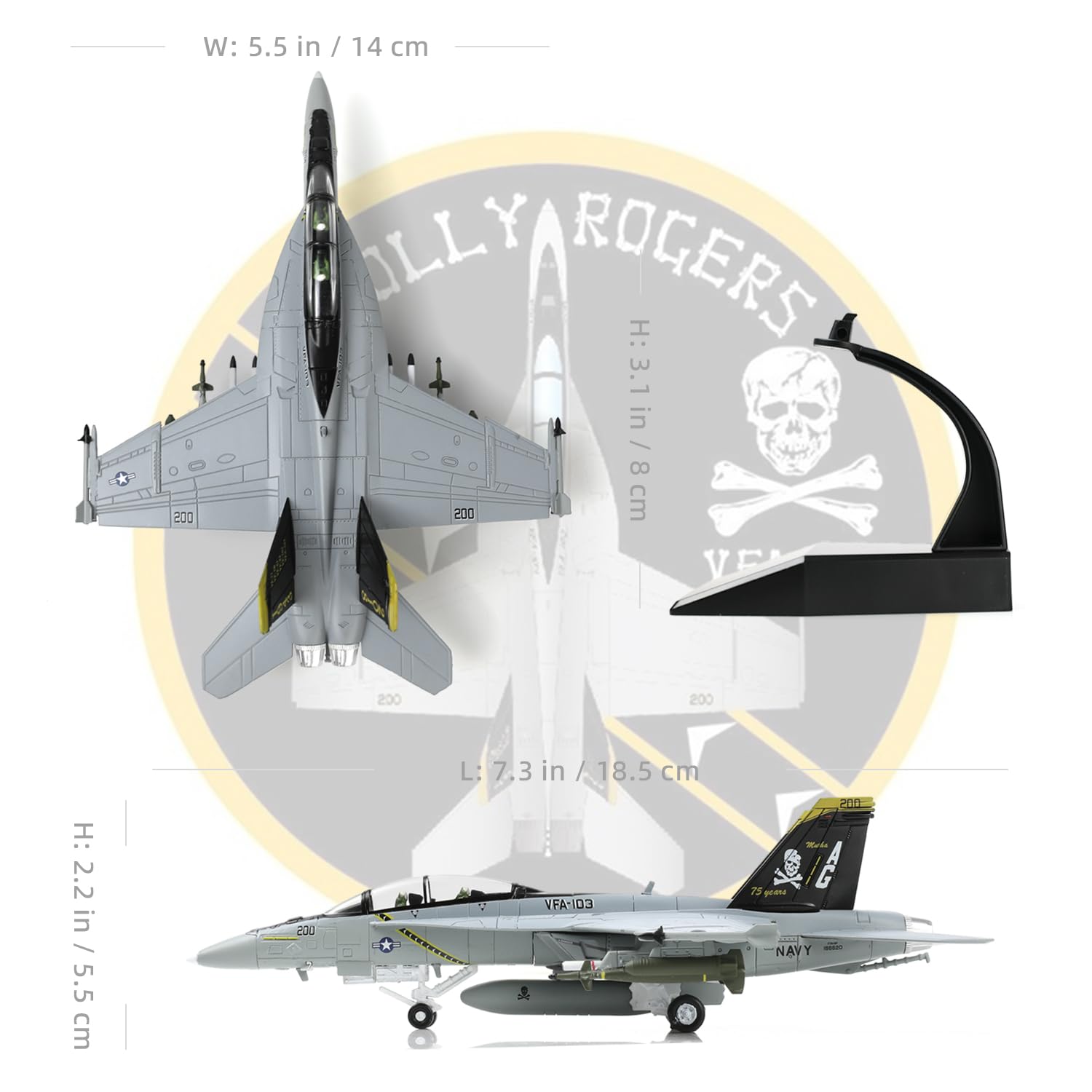 NUOTIE F/A-18 Super Hornet 1/100 Modello da Caccia in Metallo VFA-103 Jolly Roger Finshed Modello di Aereo Militare Pressofuso Kit Precostruiti con Espositore per Collezione o Regalo per Adulti