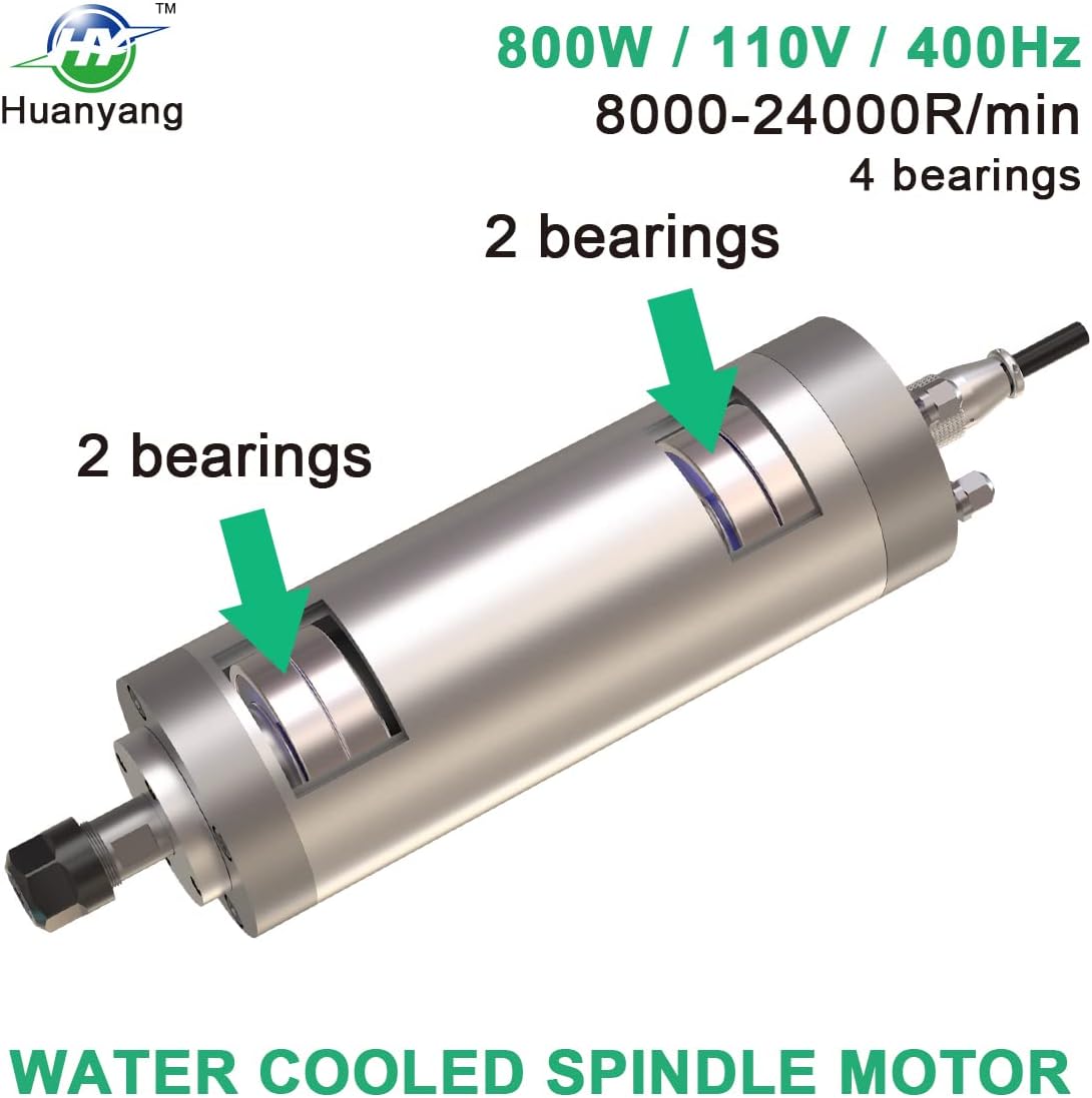 Water Cooled CNC Spindle Milling Motor 110V 800W 24000RPM 400hz Φ65mm ER11 Collet