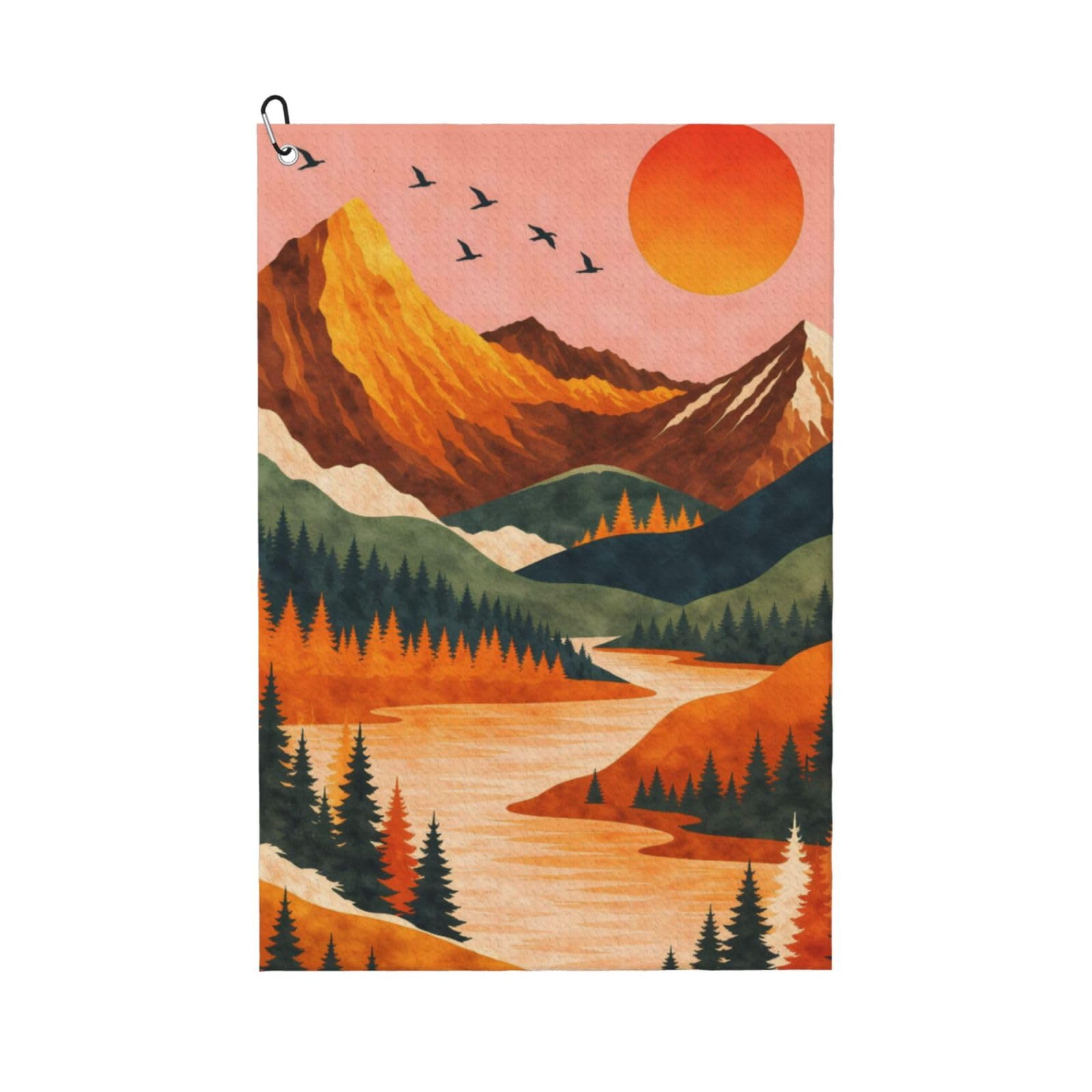 Oudrspo Sunset Mountain Natural Scenery Print Multi-Functional Golf Towel | Absorbent Quick Drying 16x24in