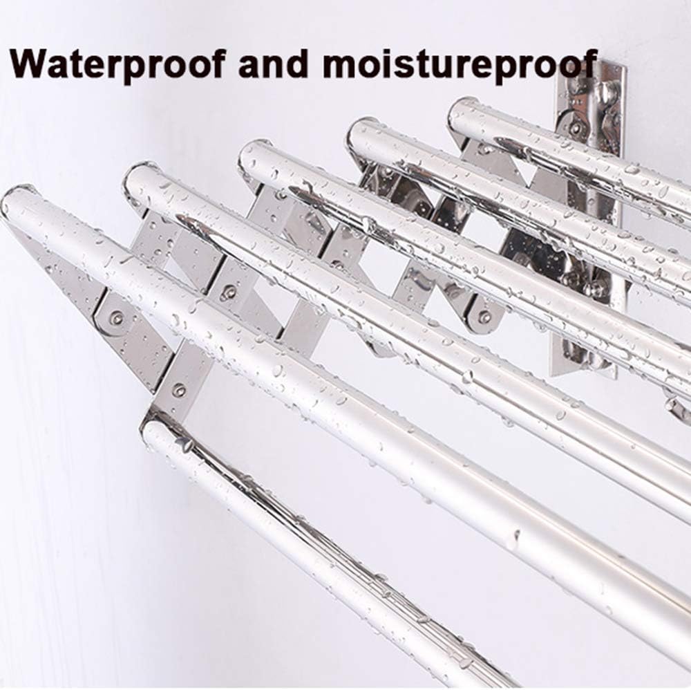 Wall Mounted Expandable Drying Rack with Stainless Steel Hooks Foldable 50 Cm Indoor/Outdoor Use Space Saving Laundry Solution Silver Color