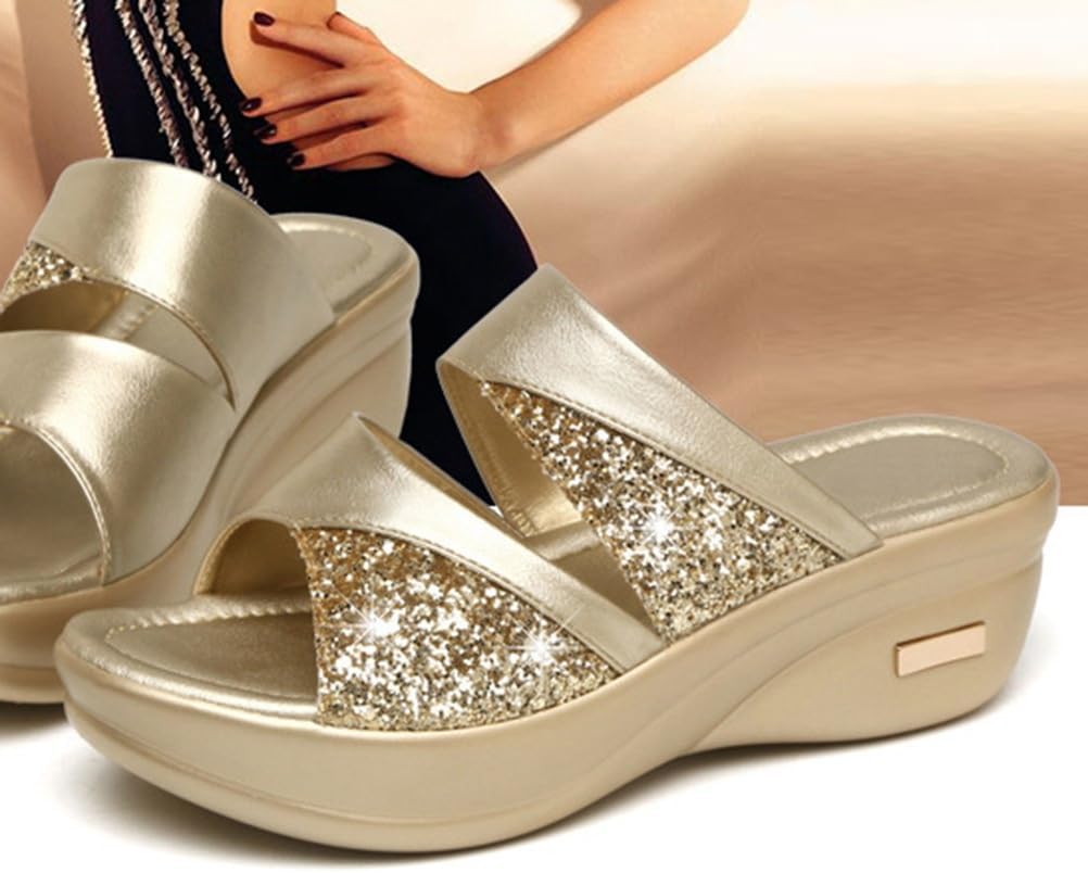 Thick Wedge Sole Summer Slippers for Women Fish Mouth Open Toe Casual Outdoor Sandals Comfortable Platform Shoes Size 7.5 Us