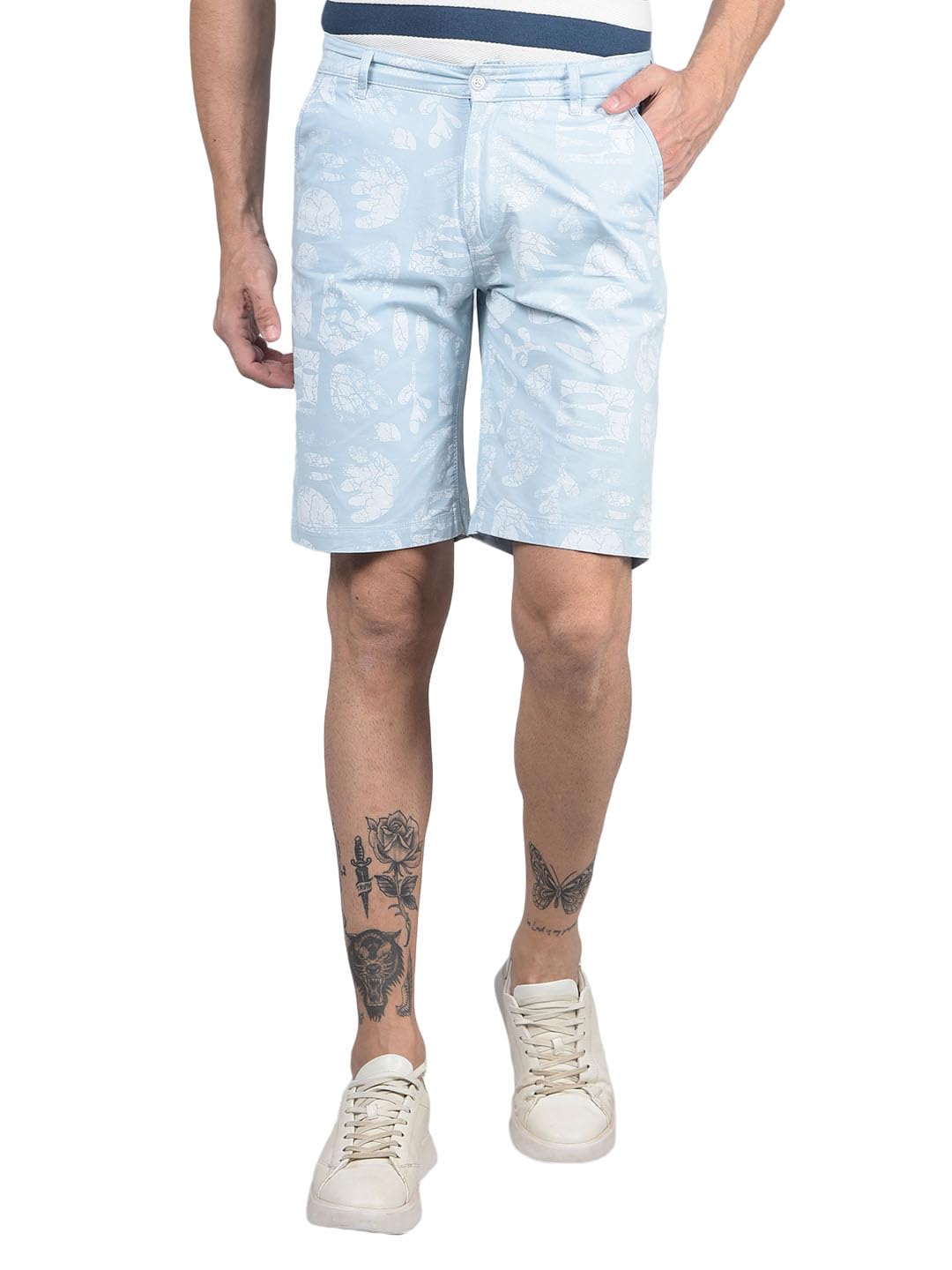 Men's Blue Printed 100% Cotton Shorts-image-32
