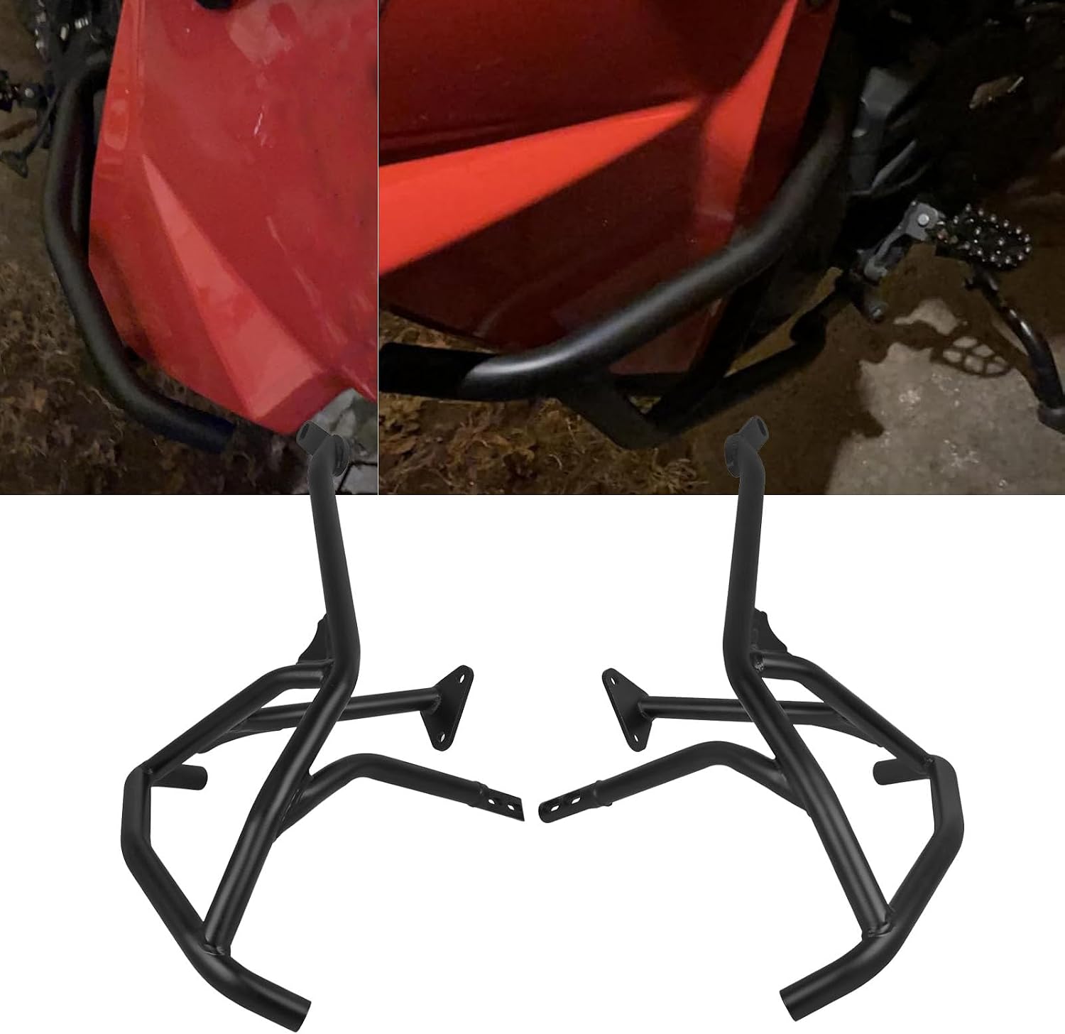 BAIONE Worldmotop Engine Highway Guard Crash Bars installed on a red Kawasaki KLR 650