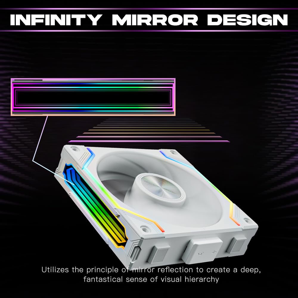 JM-S30s Magnetic Type PCFan,Infinity Mirror ARGB Case Fan,120 * 120 * 30mm PWM Triple Pack,Suitable for Computer Case & 360mm AIO Cooler(White)