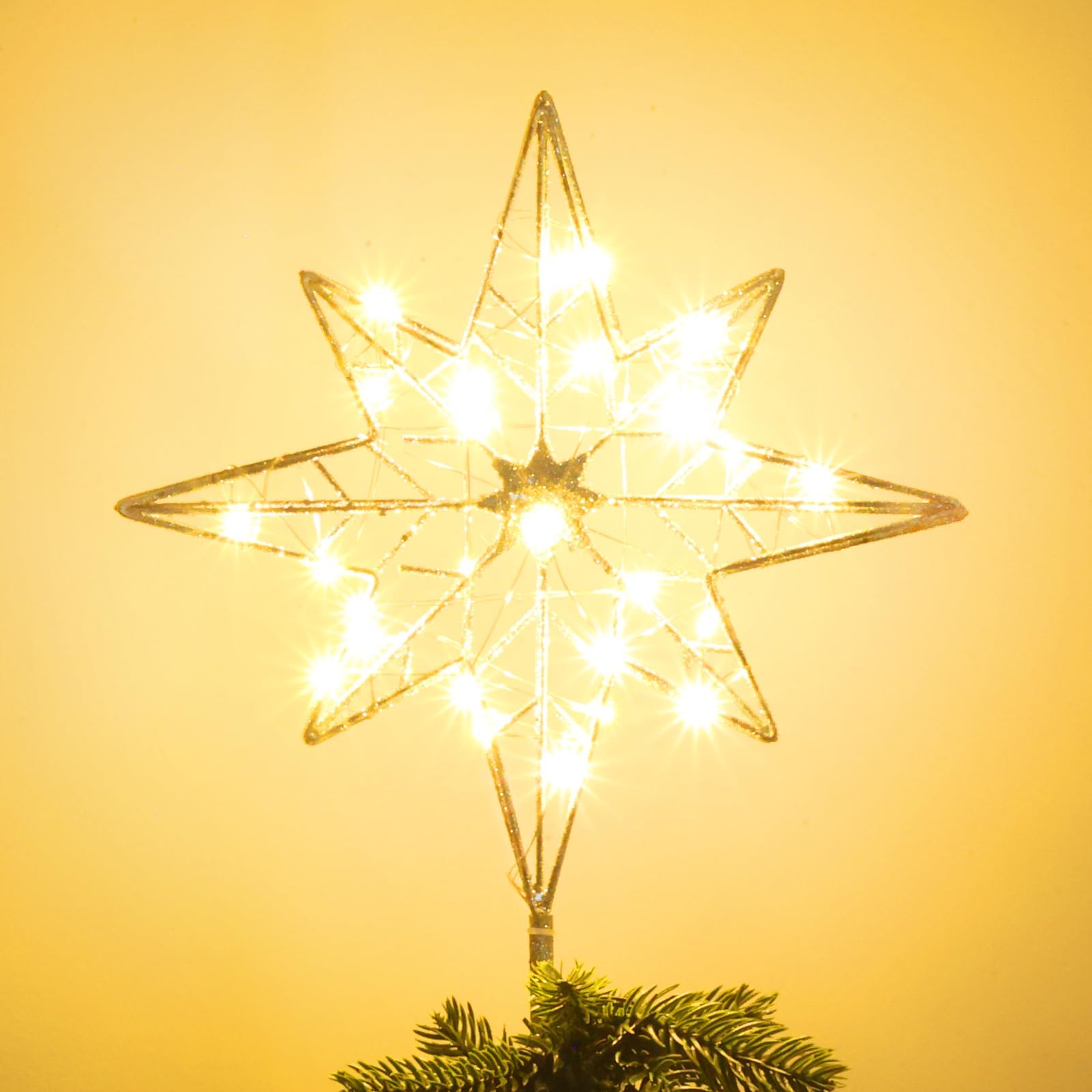 DULEFUN 11.8 Inch LED Star Tree Topper - Gold Metal Christmas Tree Topper With 20 Lights