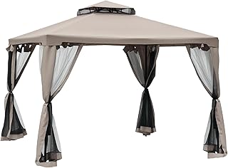 Outsunny 9.6' x 9.6' Patio Gazebo, Outdoor Canopy Shelter with 2-Tier Ro...
