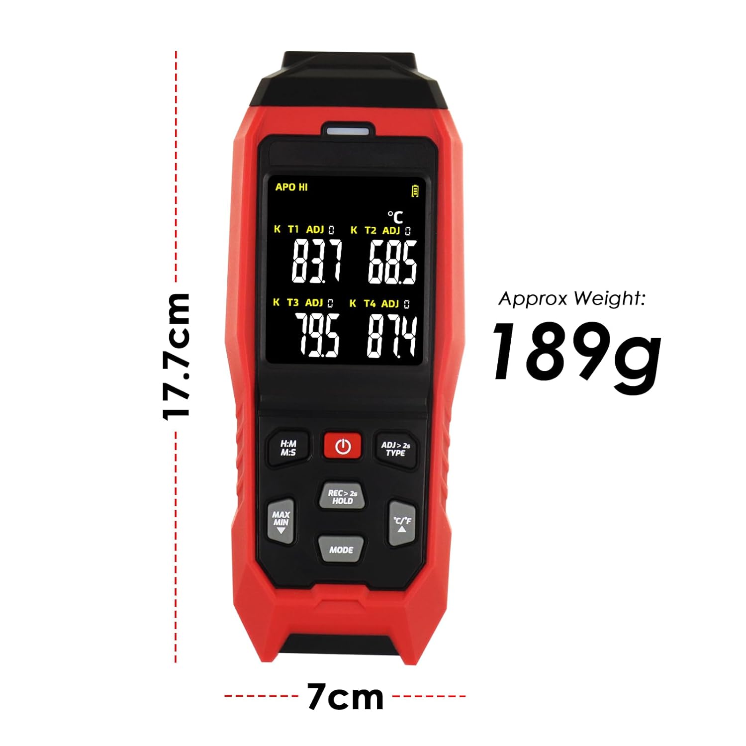 Thermocouple Thermometer 4 Channels Data Logger Portable K Type Thermometer with 5000 Groups Temperature Recording, -328~2501℉ Measurement Audible & Visible Alarm, ADJ Compensation