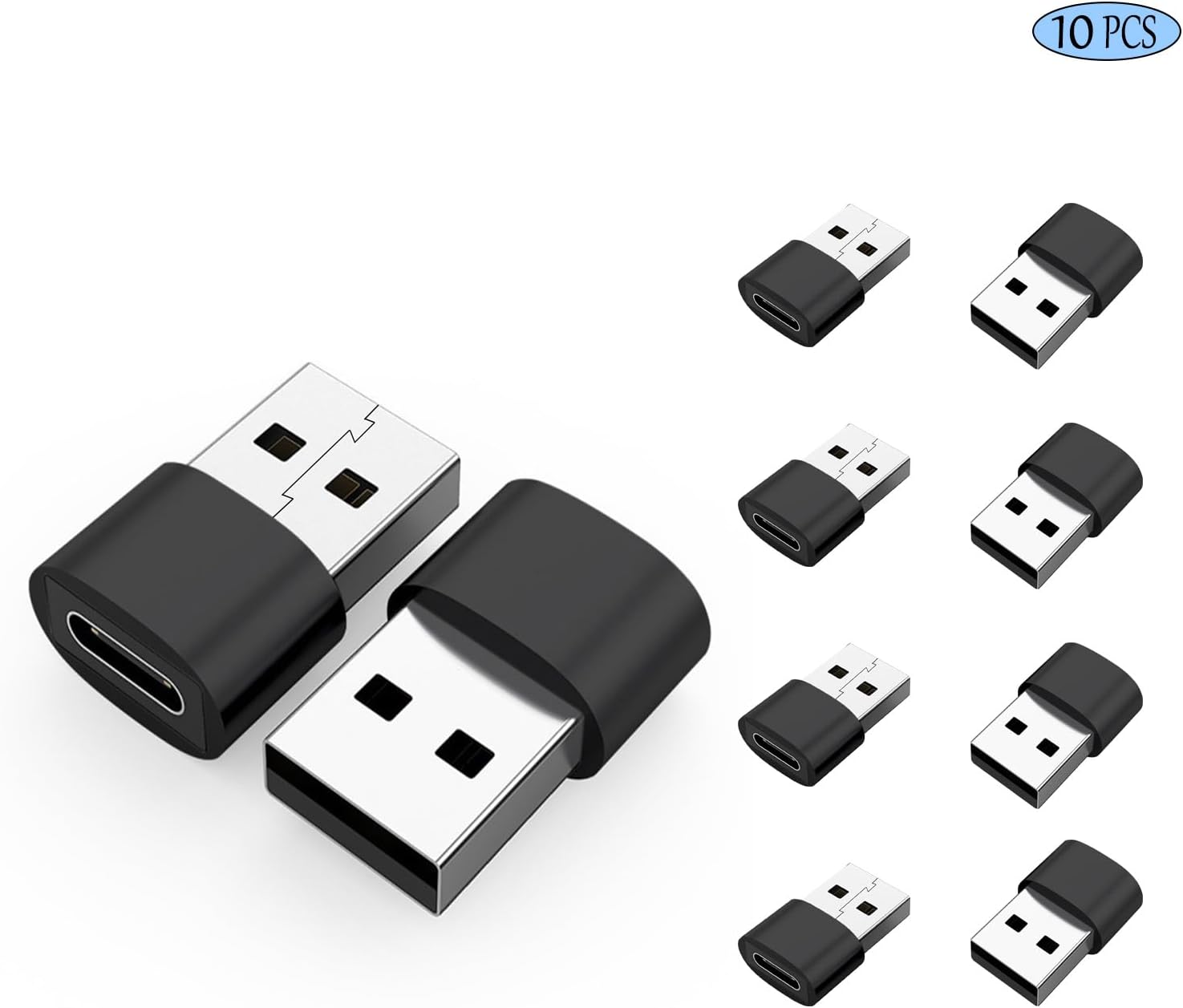 USB C Female to USB A Male Adapter (10 Pack), Type C to USB A Converter for Charger, Laptop, Compatible with iPhone 16/15, Samsung Galaxy S24/S23, iPad Pro, Google Pixel - Black