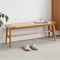 Vista 10 de Banco de comedor de madera, roble macizo 100% natural con diseño de ratán, borde redondeado, banco para entrada, comedor, dormitorio, sala de estar