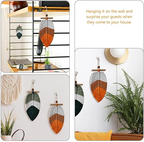 Miniatura 7 de KESYOO 2 piezas de macramé para colgar en la pared, decoración de pared de hoja de macramé, decoración de pared bohemia para sala de estar,