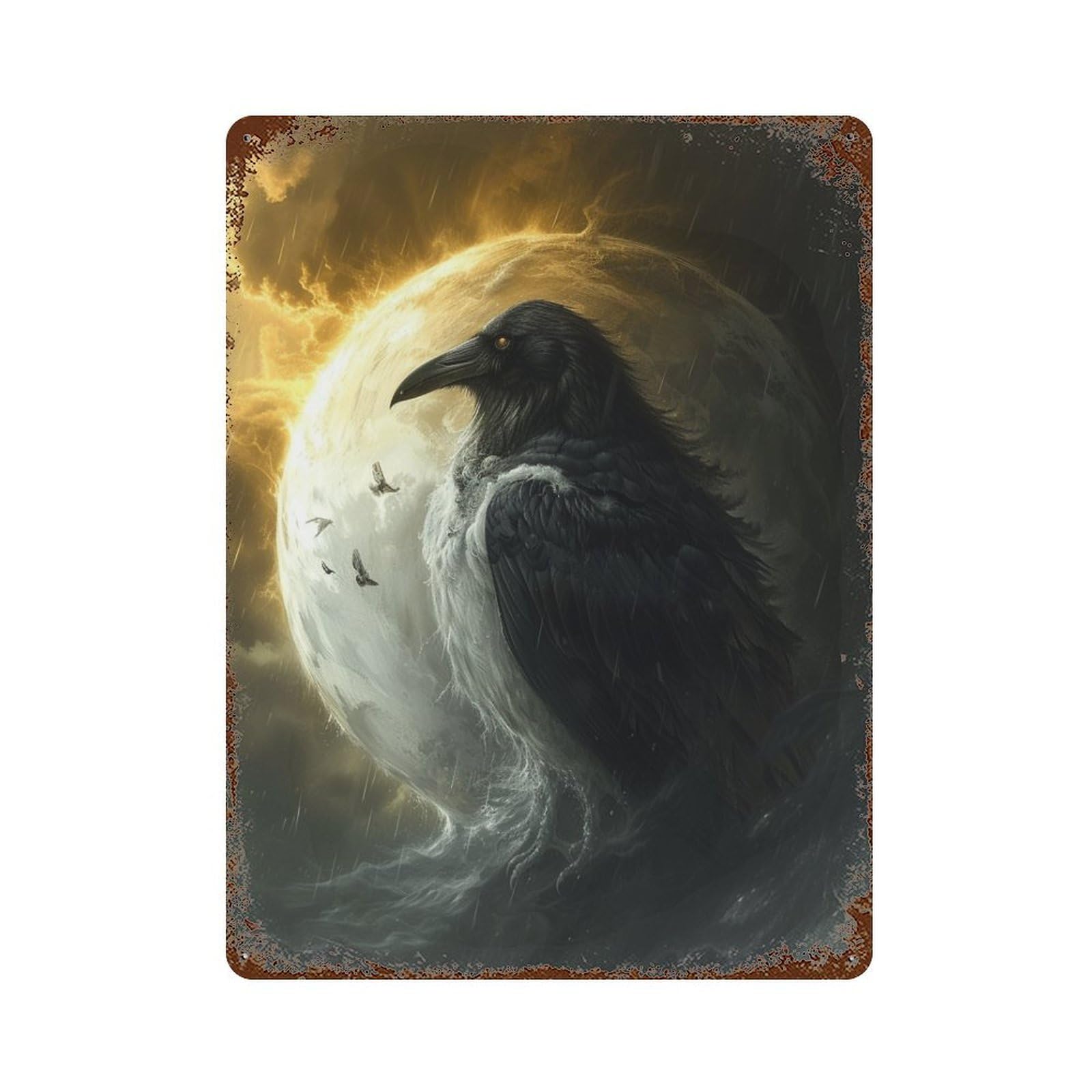 Moonlit Raven Flight Decorative Tin Sign 15.7"x11.8", for Bistro, Counter And Cafe Decor, Classic Wall Plaque