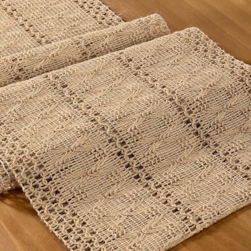 Image of MLMC Burlap Boho Table Runner Farmhouse Burlap Jute Table Runner 90 inch Long Rustic Woven Table Centerpiece Decor for Dinning Kitchen Wedding Bridal Shower Eveyrday Use 12x90 Inch