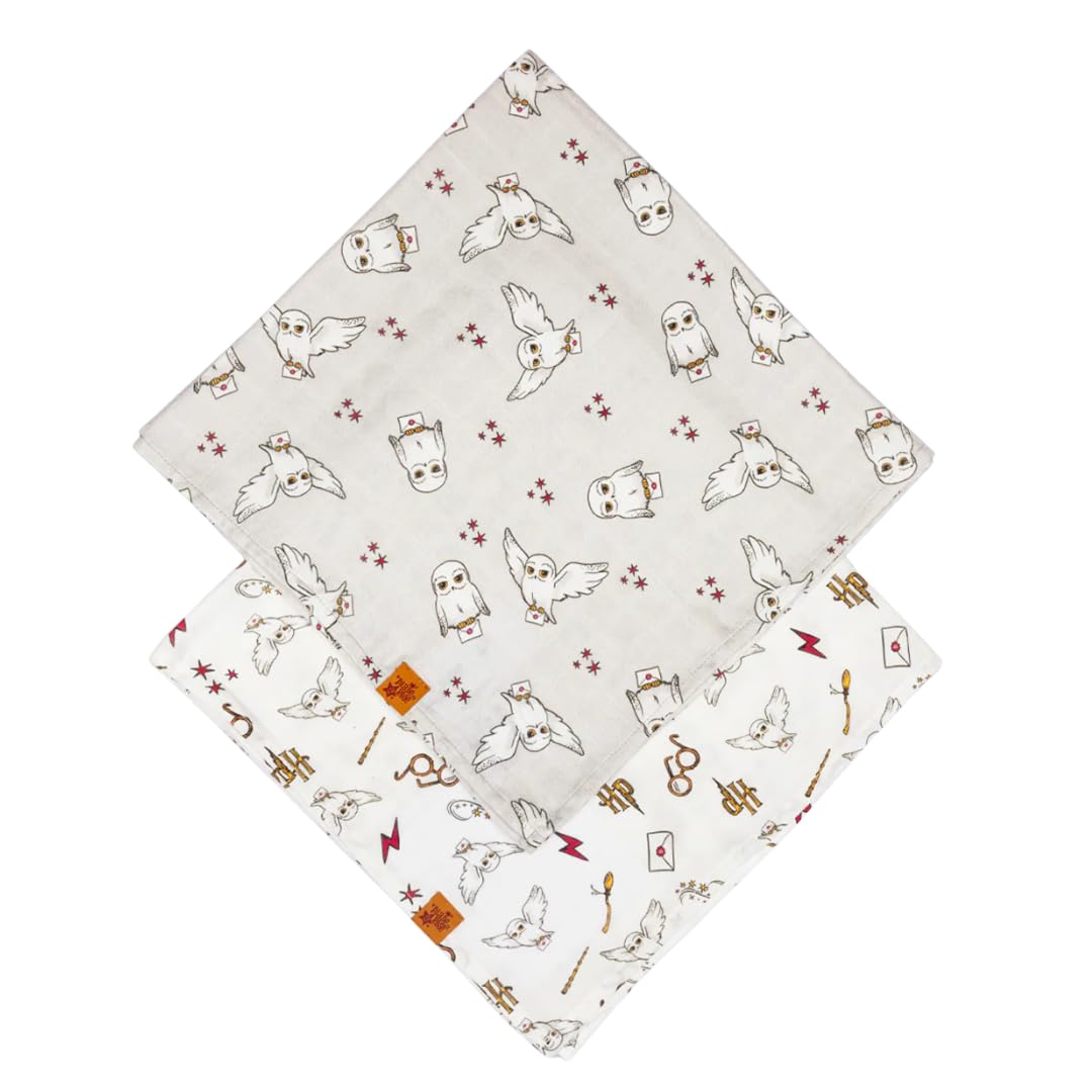 Blade & Rose Harry Potter™ Hedwig Muslin Squares, Pack of 2, 100% Cotton, Soft Absorbent Baby Muslin Cloths for Burping, Feeding, Swaddling, Newborn Essentials