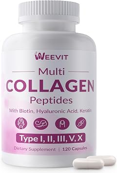 WEEVIT Collagen Peptides for Women, Hydrolyzed Collagen Capsules - Type I, II, III, V, X - 1500mg Multi Collagen with Biotin, Hyaluronic Acid, Keratin, Vitamin C