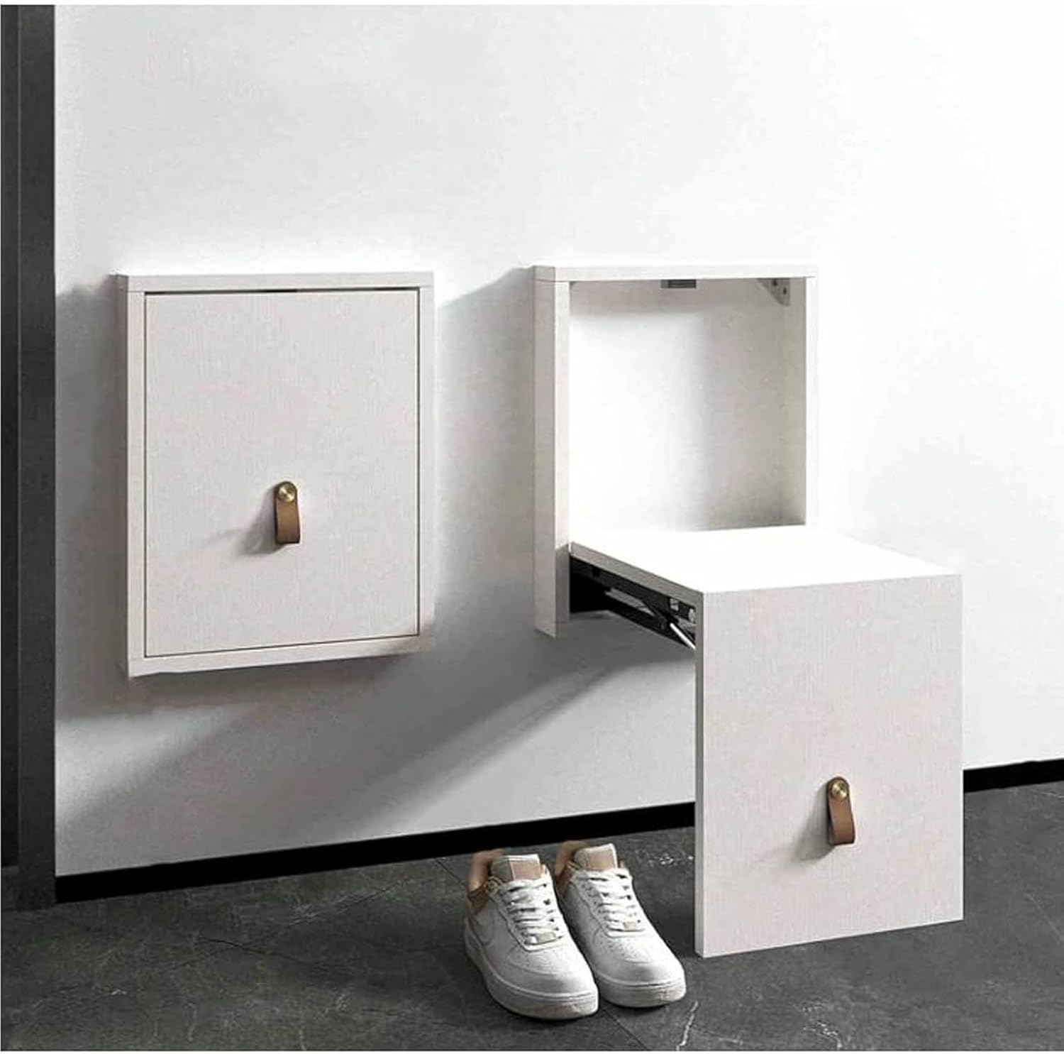 Wall Mounted Folding Chair, Invisible Shoe Changing Stool, Fold Down and Up Foldable Shoe Bench Hidden Stools Entryway Seat(White 2)