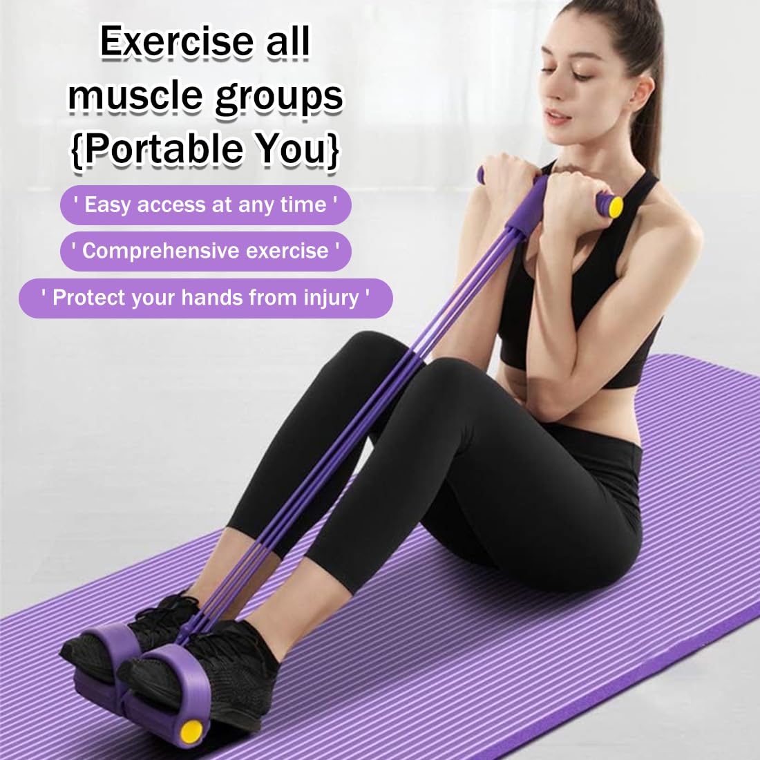 Fascia di Resistenza a Pedale, Corda Elastica con 4 Tubi, Corda Elastica di Trazione, Elastico con Pedali, Allenatore Addominali per Vita/Bracci/Gambe