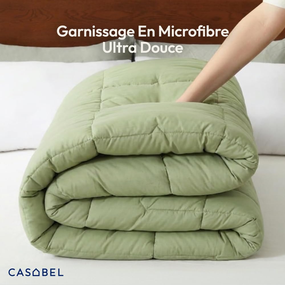 CASABEL Couette Très Chaude 2 Personnes, 220x240cm, Vert Sauge et Kaki
