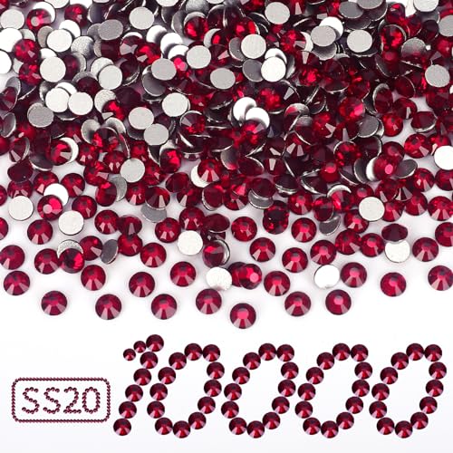Image of 10000PCS Dark Red Rhinestones Bulk, Flat Back Crystal Glass Stone Round Gems,SS20, 4.6-4.8mm