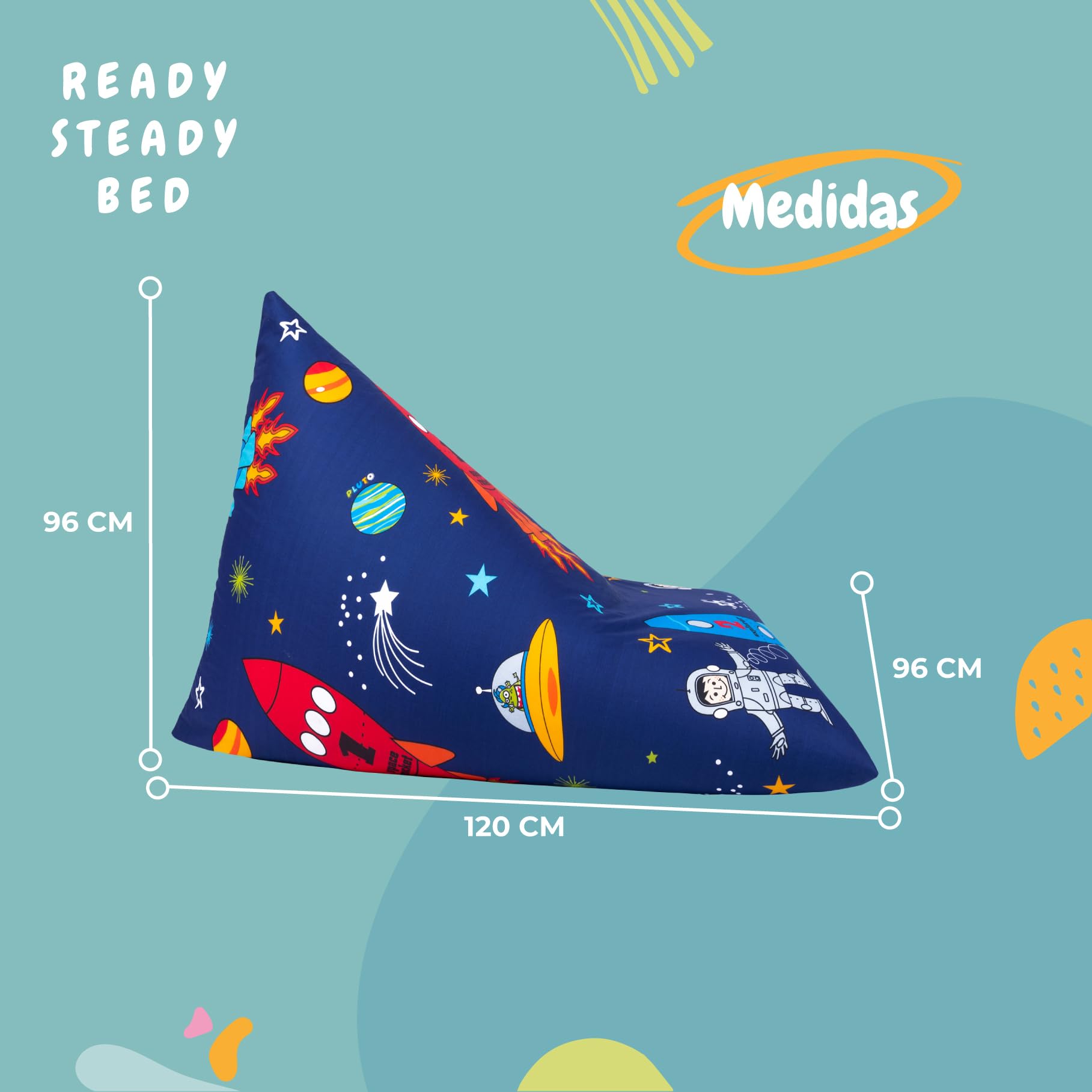Ready Steady Bed Puff Pirámide para Interior, Silla Puff para niños, Bean Bag de Sala de Estar, Bolsa de Frijoles, Sofa Puff Salon Moderno, Puff con Relleno Incluido (Niño del Espacio)