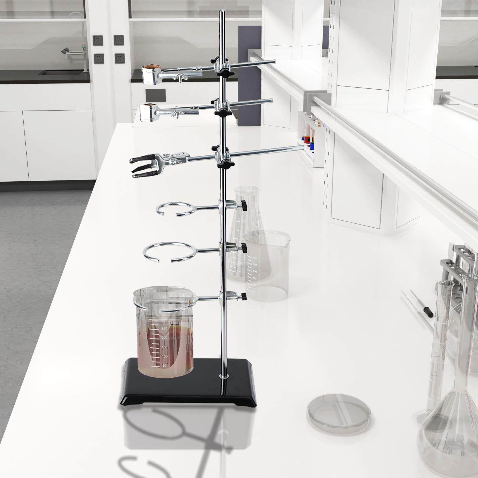 Trépied de laboratoire - Support en métal - Support de laboratoire - 600 mm - Pince à doigts - Manchons - Bague de trépied - Pince pour expériences de laboratoire et de chimie