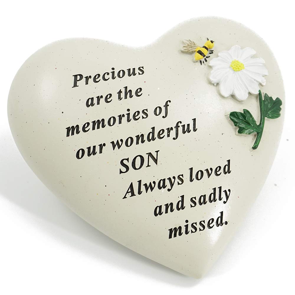 Angravememorials Yellow, Black Special Son Daisy Flower & Bumble Bee Memorial Graveside Heart Plaque
