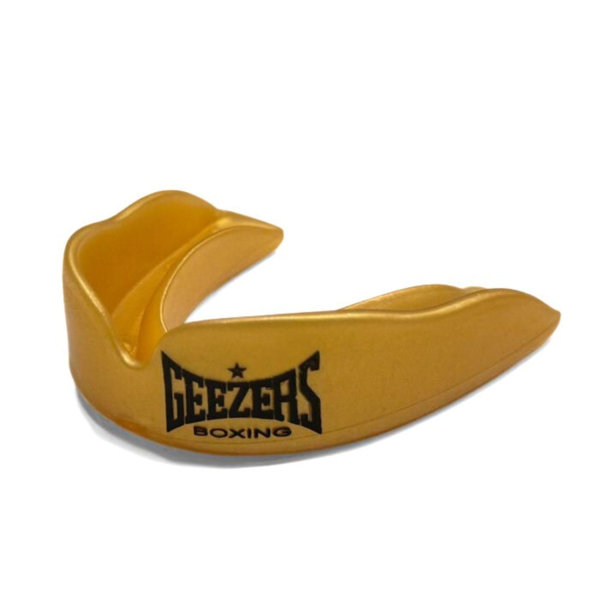 Geezers BB1 Custom Fit Mouthguard – Boil-and-Bite Design, Junior & Senior Sizes with Case, for Boxing, MMA, Rugby, Martial Arts, Judo, Karate, Hockey and All Contact Sports (Gold, SNR)
