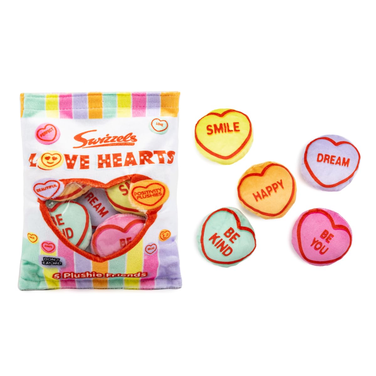 Swizzels Sweets Plushie Friends Squeeze Fidget Toy - Share With Your Friends, 5 Plushies Per Pack, Pretend Imaginative Play, Gift 3+ (Swizzels Love Hearts)