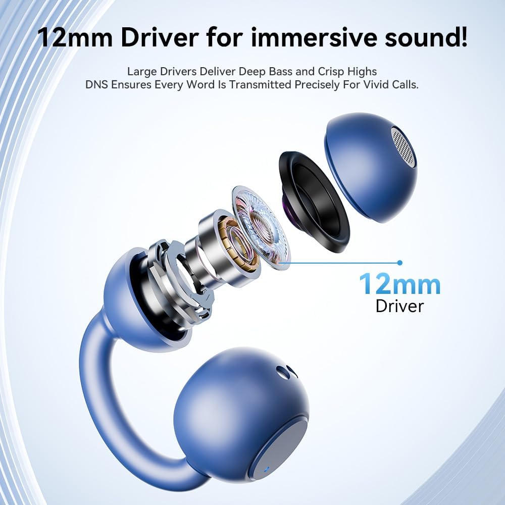 Open Ear Earbuds, Bluetooth 5.4 Clip On Headphones,with Mic, 56H Playtime, IPX5 Waterproof, Clip-On Fit, Clear Audio, for Small Ears, Workout Sports Running(Dark Blue) - Image 6