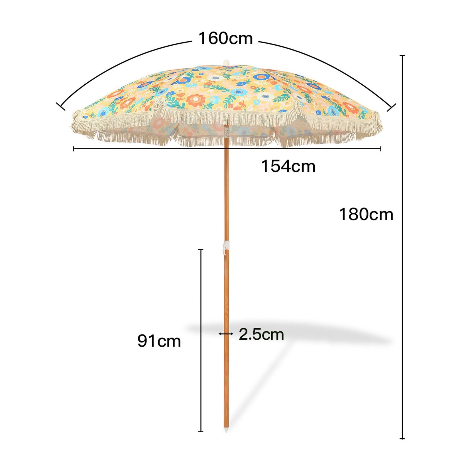 Parasol Ogrodowy Z Frędzlami O Długości 1,6 M, Stalowy Parasol Ze Środkowym Słupkiem, Wodoodporny I Chroniący Przed Słońcem Parasol Plażowy, Regulowany W Zakresie 180°.