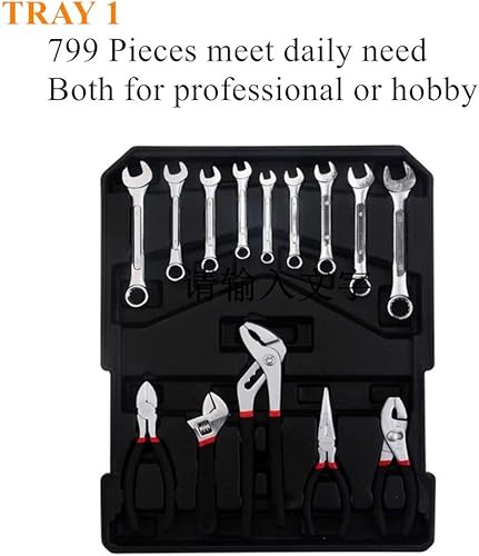 Miniatura 2 de FLZOSPER Juego de herramientas resistentes de 799 piezas con ruedas rodantes, caja de aluminio para carretilla, kit de herramientas para el hogar