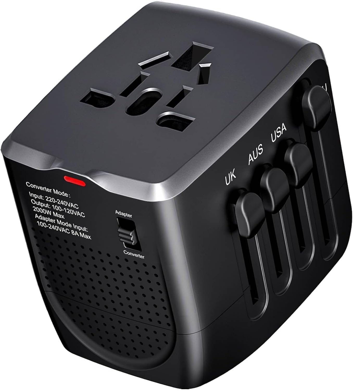 International Travel Adapter Voltage Converter Steps Down 220V to 110V for Cell Phones, Laptops, and Curling Irons, US to UK, Europe, Australia, and More Than 200 Countries (Black)